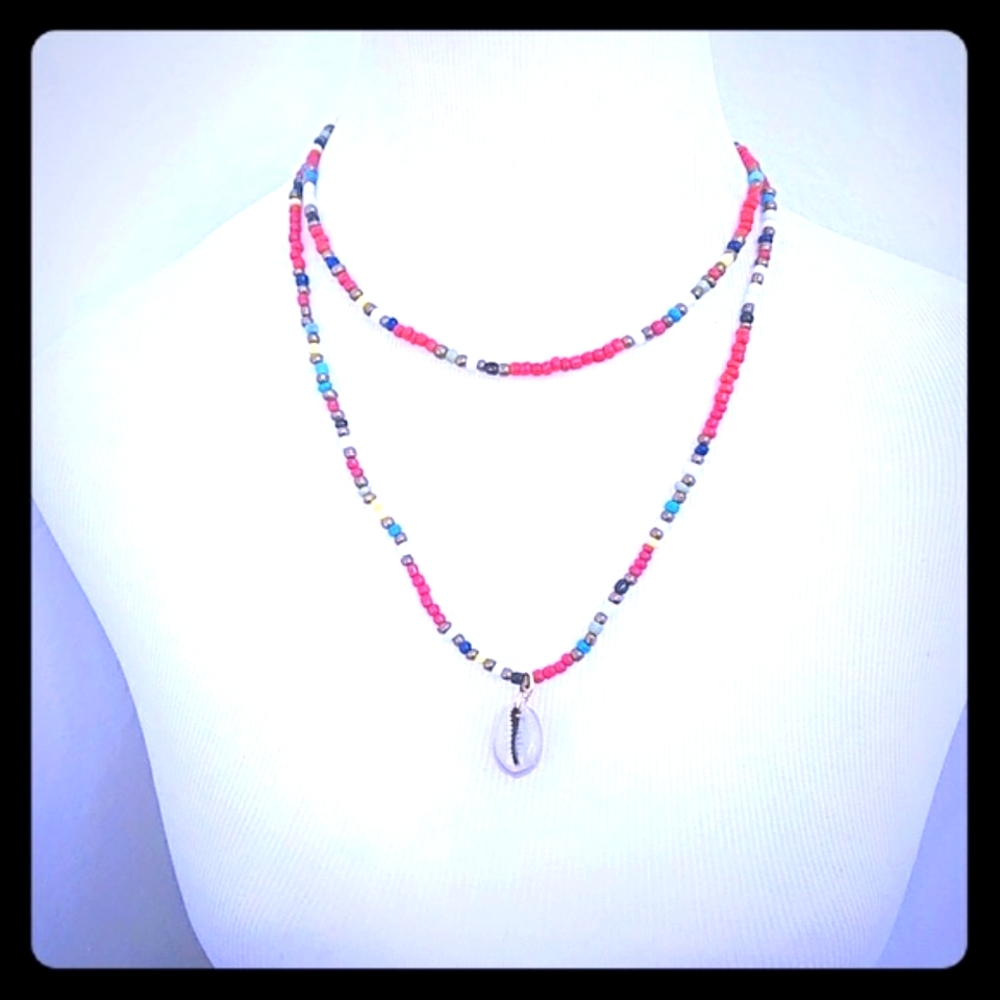 Handmade Beaded cowrie shell necklace pendant